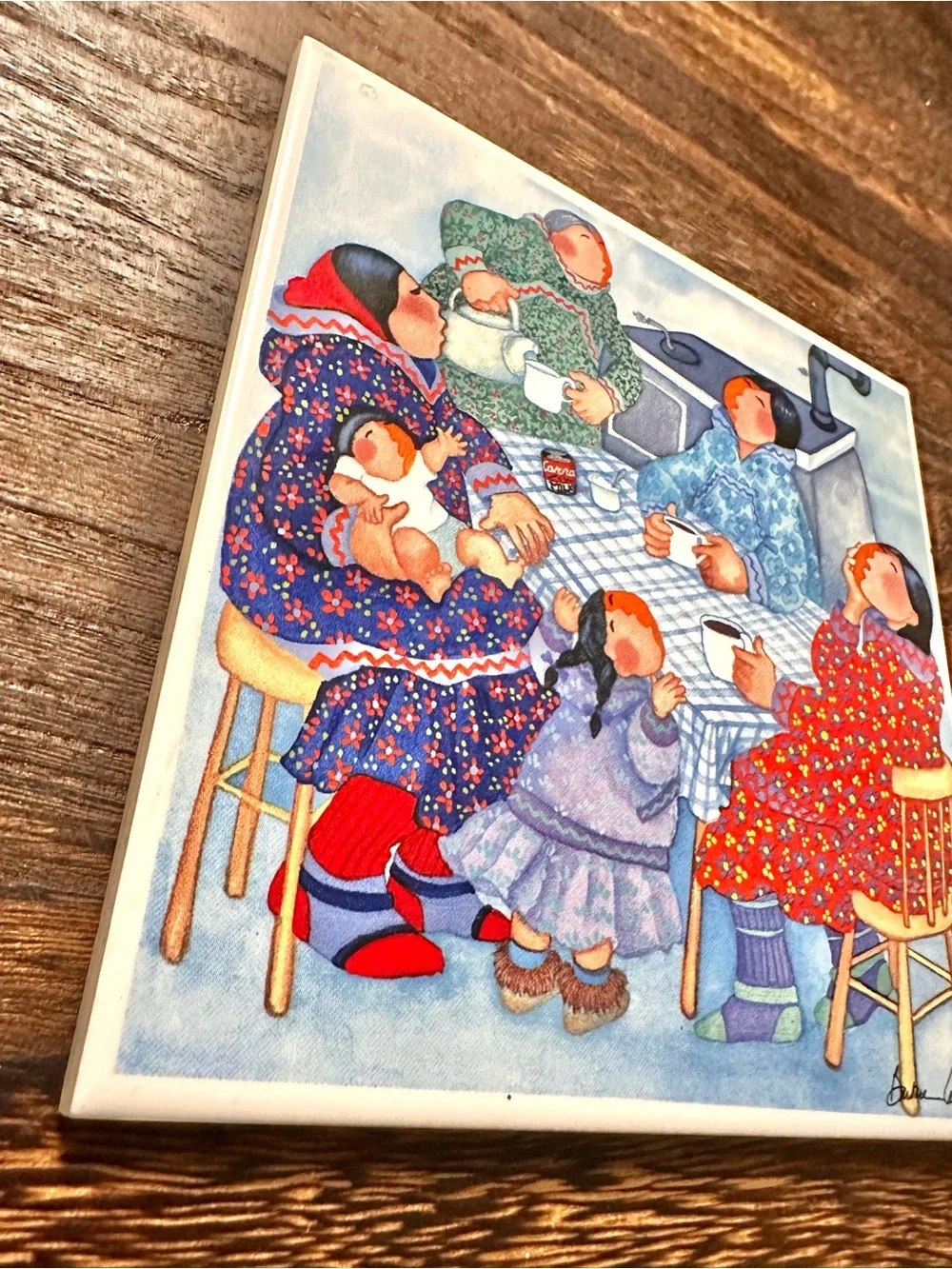 “Coffee Klatch” Alaskan Life Artwork Trivet by Barbara Lavallee